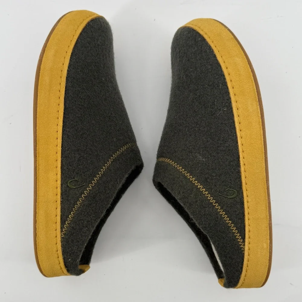 OluKai‎ Hamani Hulu Wool Mule Slipper Olive Green Men 7 Sheepskin Shearling New
